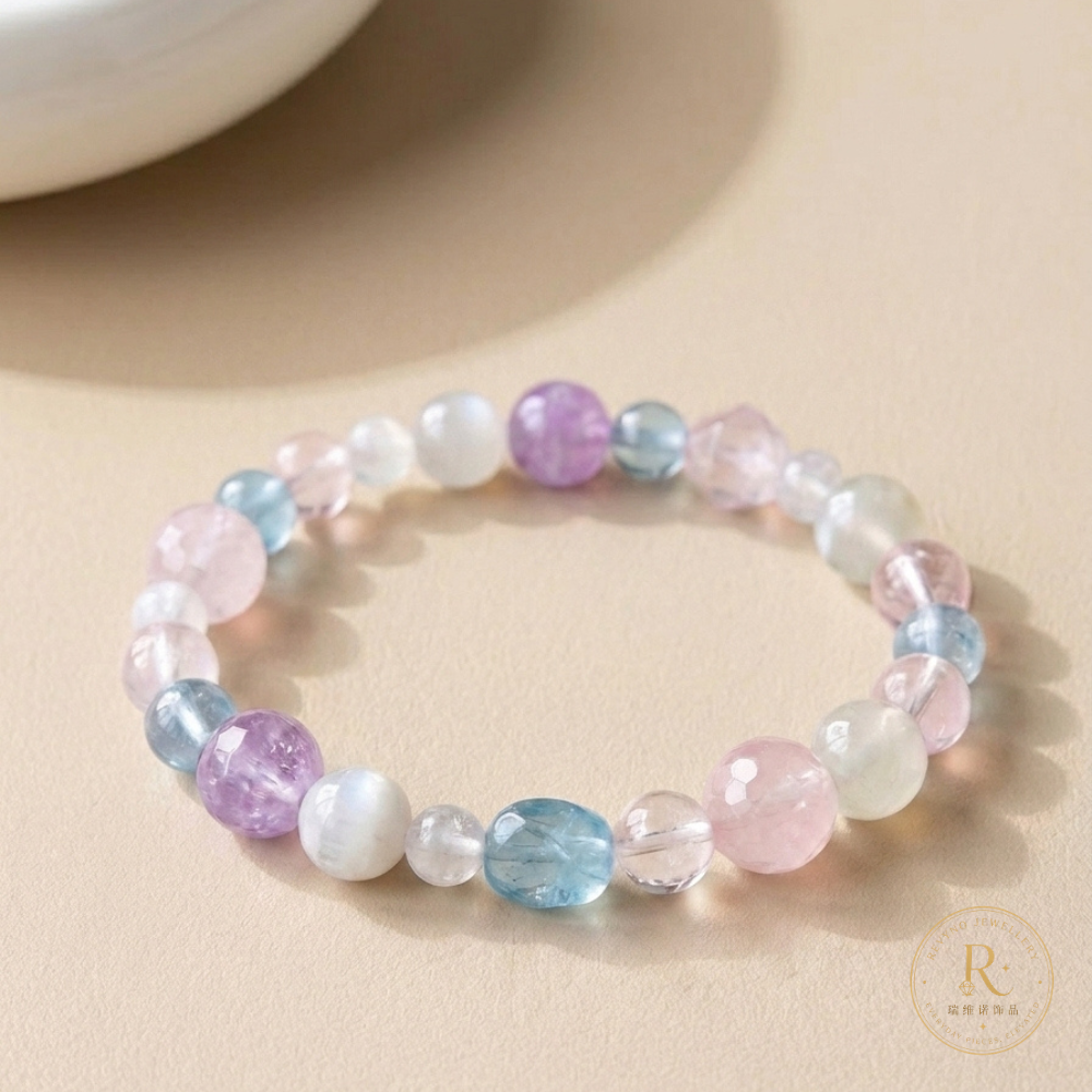 Soft Pastel Natural Crystal Bracelet – Rose Quartz & Aquamarine Style