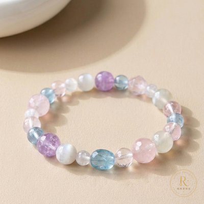 Soft Pastel Natural Crystal Bracelet – Rose Quartz & Aquamarine Style