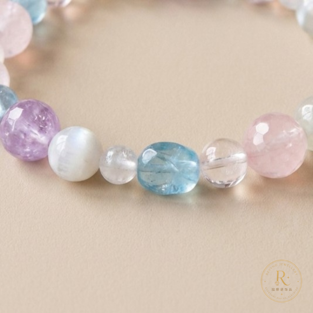 Soft Pastel Natural Crystal Bracelet – Rose Quartz & Aquamarine Style