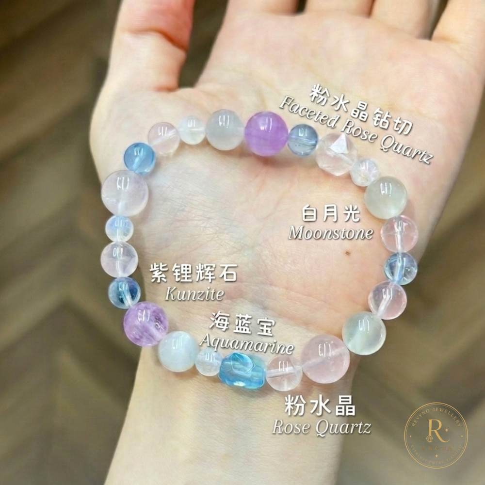 Soft Pastel Natural Crystal Bracelet – Rose Quartz & Aquamarine Style