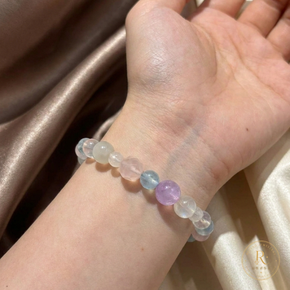 Soft Pastel Natural Crystal Bracelet – Rose Quartz & Aquamarine Style