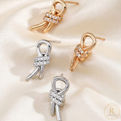Vintage Ribbon Knot Crystal Earrings