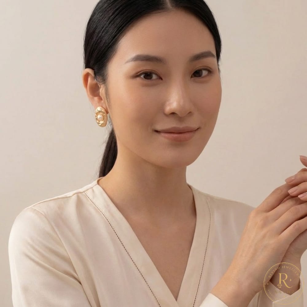 Vintage Hammered Pearl Stud Earrings