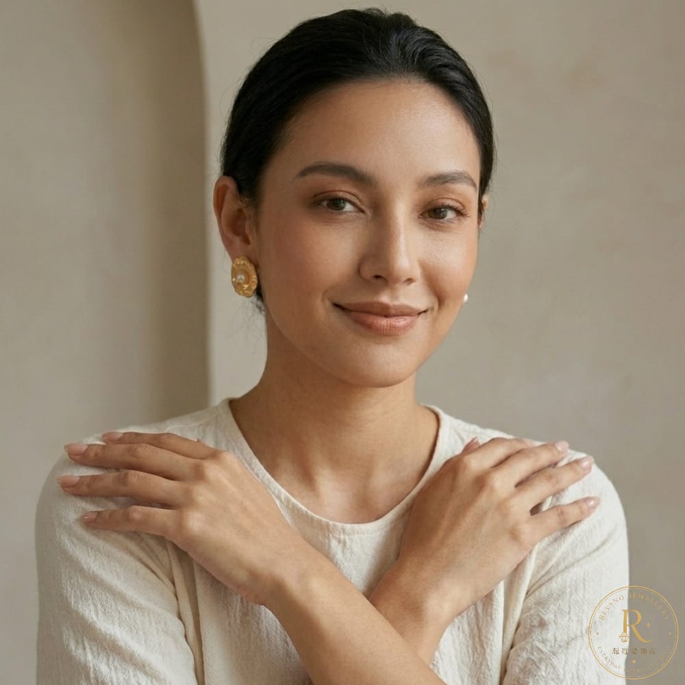 Vintage Hammered Pearl Stud Earrings