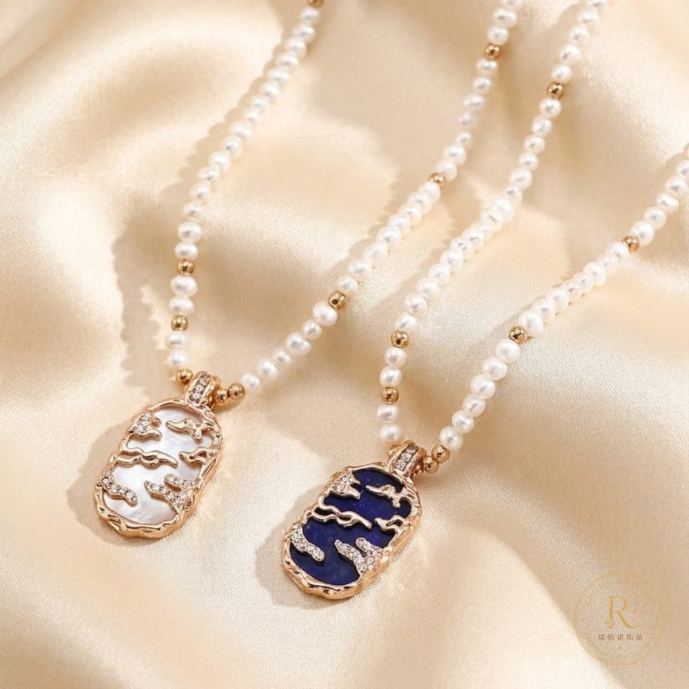 Vintage Pearl Lapis Lazuli Necklace