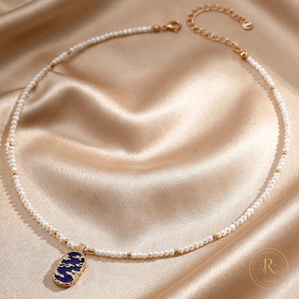 Vintage Pearl Lapis Lazuli Necklace