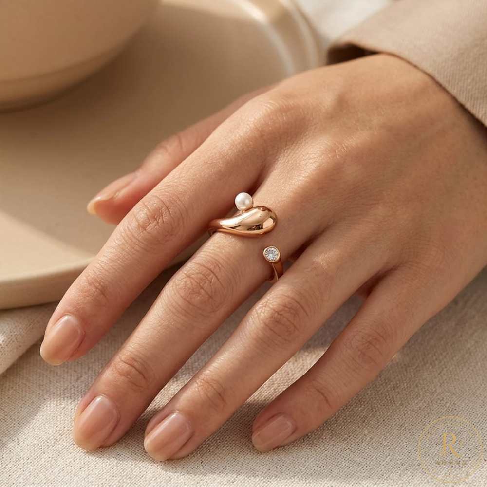 Elegant Pearl Wave Ring