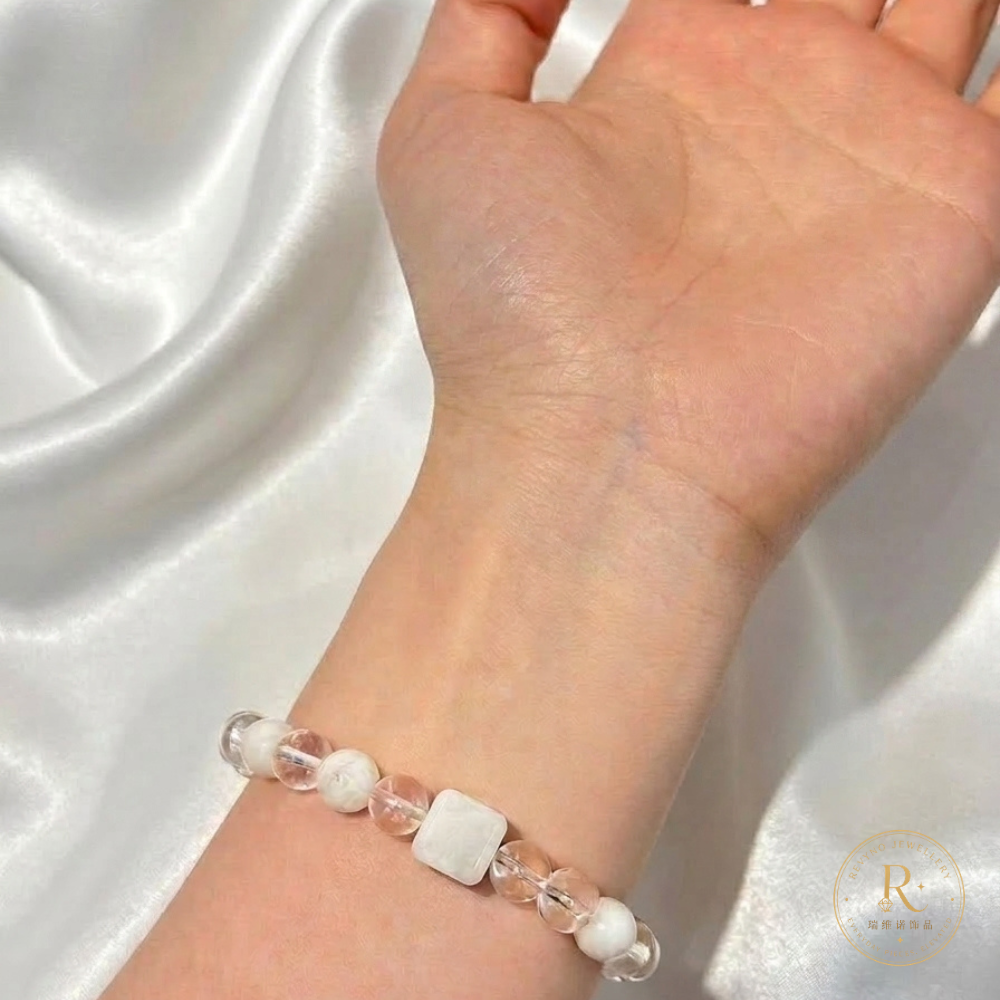 Clear Quartz & Snowflake Phantom Quartz Bracelet