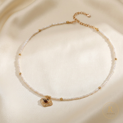 Vintage Tiger Eye Pearl Necklace